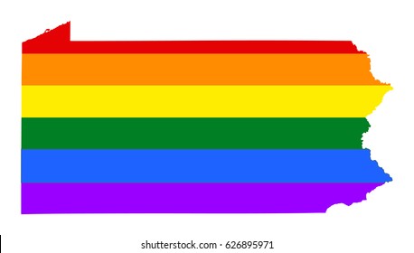 Pennsylvania pride gay vector map with rainbow flag colors. United States of America. Gay flag over Pennsylvania state map. Rainbow flag. 