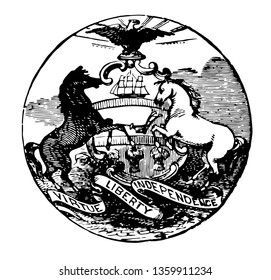 Pennsylvania Seal with motto  vintage line drawing.