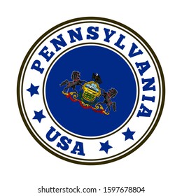 Pennsylvania sign. Round US state logo with flag of Pennsylvania. Vector illustration.