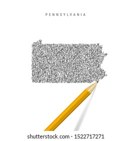 Pennsylvania sketch scribble map isolated on white background. Hand drawn vector map of Pennsylvania. Realistic 3D pencil.