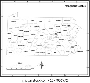 pennsylvania state administrative and political vector outline map