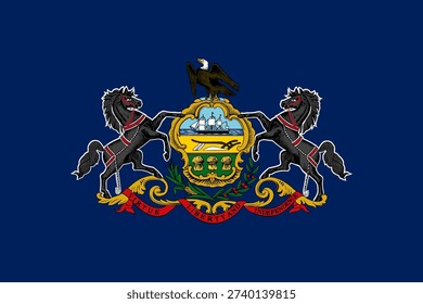 Pennsylvania state flag 3-2 ratio. Part of The United States of America. Clean design for print, web, or educational use. Vector illustration.