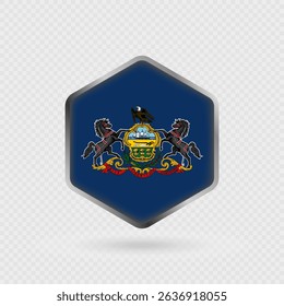 Pennsylvania State Flag Icon in Hexagon Shape.