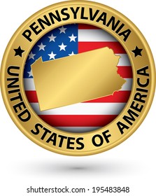 Pennsylvania state gold label with state map, vector illustration