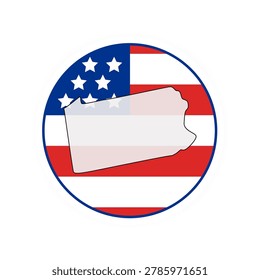 Pennsylvania state map over USA flag badge. Pennsylvania state map silhouette overlaid with the United States flag.