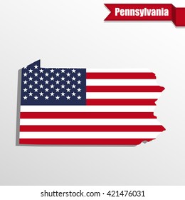 Pennsylvania  State map with US flag inside and ribbon