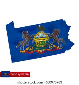 Pennsylvania state map with waving flag of US State. Vector illustration.