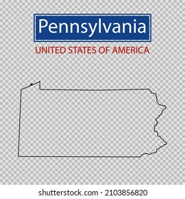 Pennsylvania state outline map on a transparent background, United States of America line icon, map borders of the USA Pennsylvania state.