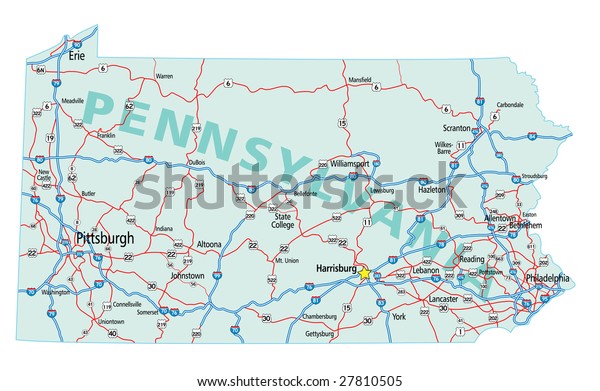 Pennsylvania State Road Map Interstates Us Stock Vector Royalty
