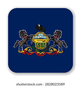 Pennsylvania state rounded square flag. Part of The United States of America. Clean design for print, web, or educational use. Vector illustration with dropped shadow on white background.