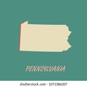 Pennsylvania state of US map vector outlines illustration in a three dimensional grunge background
