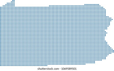 Pennsylvania state of USA map dots vector outline illustration in blue background. Dotted map of Pennsylvania state of United States of America. Creative pixel art map with highly detailed border 