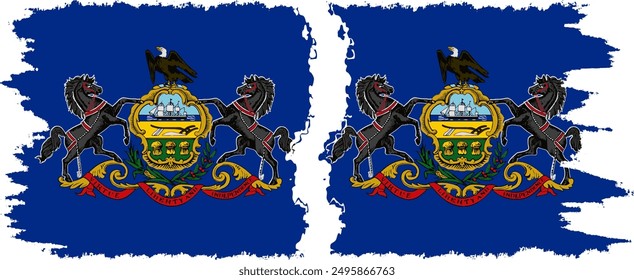 Pennsylvania and Pennsylvania states grunge brush flags connection, vector
