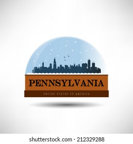 Pennsylvania, United States of America city skyline silhouette in snow globe. Vector design.