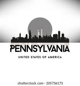 Pennsylvania United States of America States/Cities Skyline Silhouette Black Design, vector illustration.