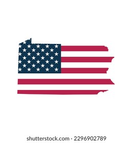 Pennsylvania US Blank Map Vector Template With American Flag Solid Color and Outline Isolated on White Background. easy to edit.