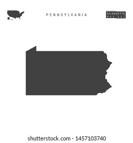 Pennsylvania US State Blank Vector Map Isolated on White Background. High-Detailed Black Silhouette Map of Pennsylvania.