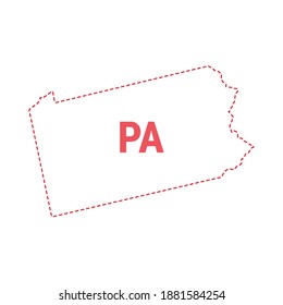 Pennsylvania US state map outline dotted border. Vector illustration. Two-letter state abbreviation.