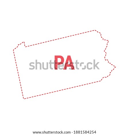 Pennsylvania US state map outline dotted border. Vector illustration. Two-letter state abbreviation.