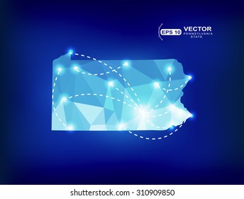 Pennsylvania US state map polygonal with spot lights places
