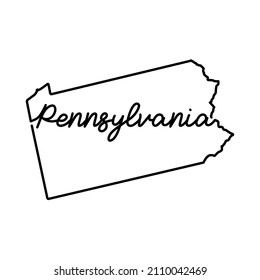 Pennsylvania US state outline map with the handwritten state name. Continuous line drawing of patriotic home sign. A love for a small homeland. T-shirt print idea. Vector illustration.