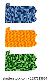 Pennsylvania U.S. state polygonal maps set background low poly style green, blue, yellow colors vector illustration eps
