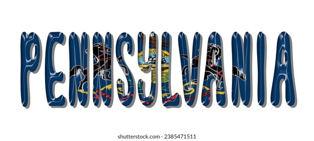 PENNSYLVANIA USA flag text font, 3D PENNSYLVANIA flag colorful background, PENNSYLVANIA flag vector illustration