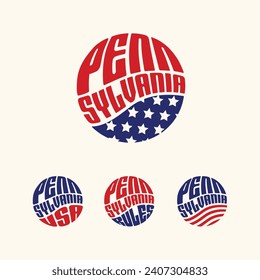 Pegatina patriótica de Pennsylvania USA o conjunto de botones. Ilustración vectorial para stickers de viajes, insignias políticas, camisetas.