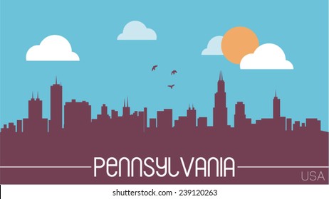 Pennsylvania USA skyline silhouette flat design vector illustration.