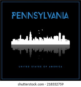 Pennsylvania, USA skyline silhouette vector design on black background.