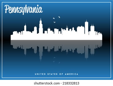 Pennsylvania, USA skyline silhouette vector design on parliament blue background.