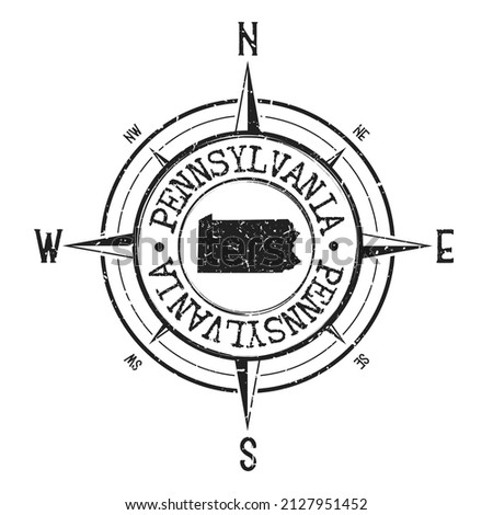 Pennsylvania, USA Stamp Map Compass Adventure. Illustration Travel Country Symbol. Seal Expedition Wind Rose Icon.