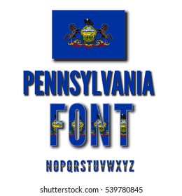 Pennsylvania USA state flag font. Alphabet, part N-Z stylized by state flag. Vector typeset