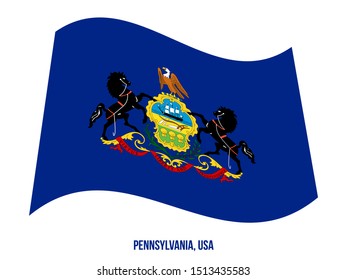 Pennsylvania (USA State) Flag Waving Vector Illustration on White Background. Flag of the United States of America.