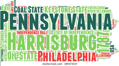 Pennsylvania USA state map vector tag cloud illustration