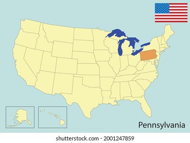 pennsylvania, usa states colorful map, vector illustration 