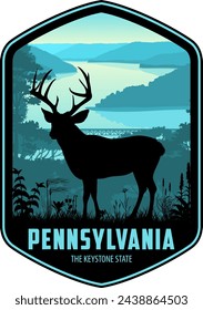 Pennsylvania vector label with White-tailed Deer on the Allegheny National Forest 