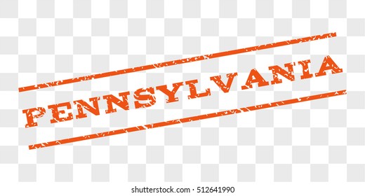 Pennsylvania watermark stamp. Text tag between parallel lines with grunge design style. Rubber seal stamp with unclean texture. Vector orange color ink imprint on a chess transparent background.