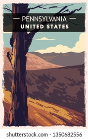 Pennsylvaniaretro poster. USA Pennsylvania travel illustration. United States of America greeting card. vector illustration.