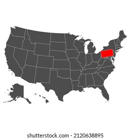 Pennsylvanis vector map. High detailed illustration. Country of the United States of America. Flat style. Vector illustration