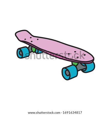 penny board doodle icon, vector illustration
