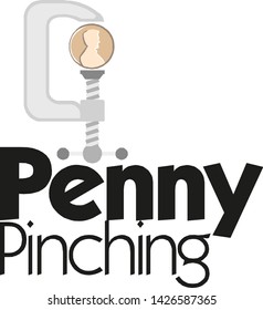 Penny coin clutched in a clamp vice. Vector Illustration