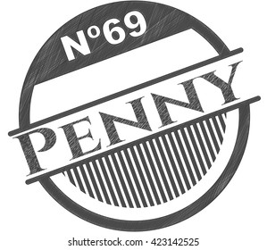 Penny emblem drawn in pencil