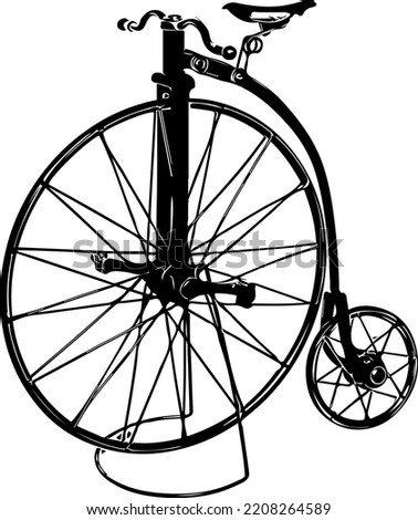 penny farthing bicycle outline vector illustration, Old vintage big tyre cycle sketch drawing silhouette, Penny Farthing Bicycle clip art
