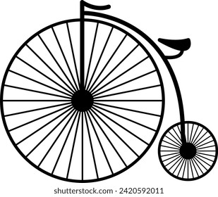 Penny Farthing Bicycle Wheel Silhouette einzeln auf weißem Hintergrund. Vektorgrafik.