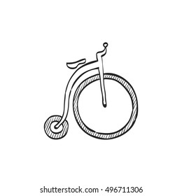 Penny farthing icon in doodle sketch lines. Transportation sport vintage old retro bicycle