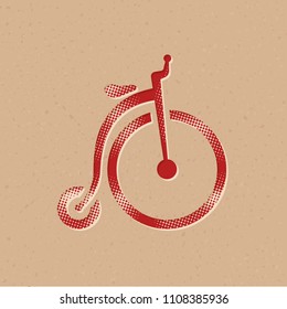 Penny farthing icon in halftone style. Grunge background vector illustration.