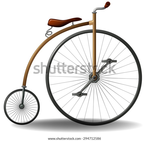 bicycle with one big wheel and one small wheel