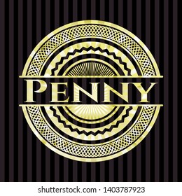 Penny gold emblem or badge. Vector Illustration. Detailed.
