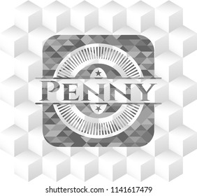 Penny grey emblem with geometric cube white background